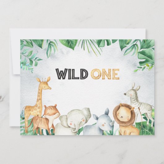 Wilde Eén Safari Dieren 1e Verjaardag Kaart (Achterkant)