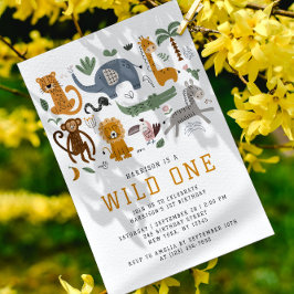 Wilde Eén Safari Dieren 1e Verjaardag QR Kaart