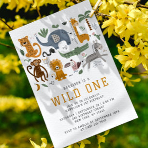 Wilde Eén Safari Dieren 1e Verjaardag QR Kaart