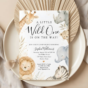 Wilde Eén Safari Dieren Baby Shower Uitnodiging