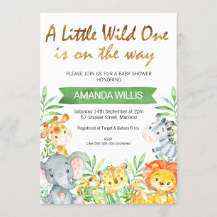 Wilde één safari dieren baby shower-uitnodiging kaart