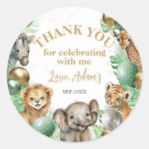 Wilde Eén Safari dieren Ballon Baby 1e verjaardag Ronde Sticker