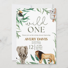 Wilde Eén Safari Dieren Jongen Baby Shower Uitnodi Kaart