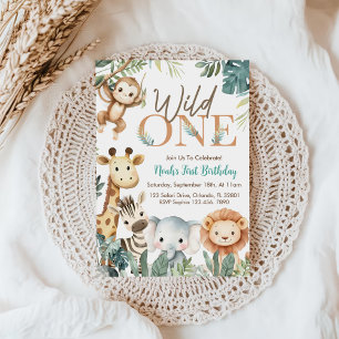 Wilde Eén Safari Dieren Jongen Verjaardagsfeestje Kaart