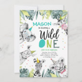 Wilde Eén Safari Dieren Jongens Verjaardagsuitnodi Kaart (Voorkant)