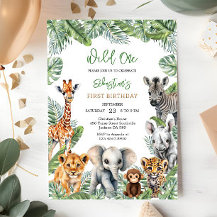 Wilde Eén Safari Jungle Dieren Kinderen Verjaardag Kaart