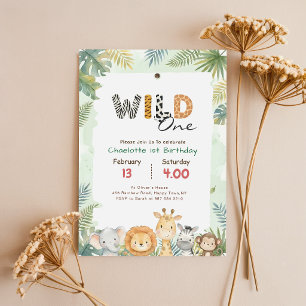 Wilde Eén Safari Jungle Schattig Dier 1e Verjaarda Kaart