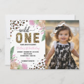 Wilde Eén Safari Luipaard 1e Verjaardagsuitnodigin Kaart (Voorkant)