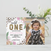 Wilde Eén Safari Luipaard 1e Verjaardagsuitnodigin Kaart (Staand voorkant)