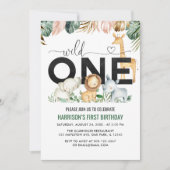 Wilde één Safari Oerwoud dieren 1e verjaardag Kaart (Voorkant)