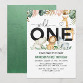 Wilde één Safari Oerwoud dieren 1e verjaardag Kaart (Voorkant / Achterkant)