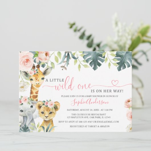 Wilde één safari oerwoud meisje baby shower in kaart (Staand voorkant)