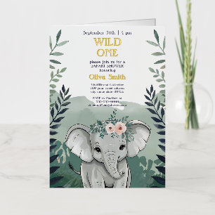Wilde Eén Safari Olifant Baby Shower Uitnodiging