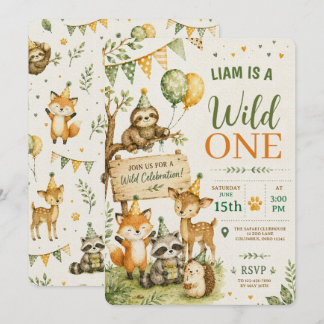Wilde Eén Safari Verjaardag Cute Jungle Dieren Kaart