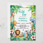 Wilde Eén Schattig Jungle Dier Kind's 1e Verjaarda Kaart (Voorkant)