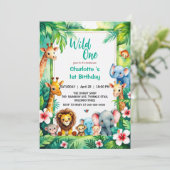 Wilde Eén Schattig Jungle Dier Kind's 1e Verjaarda Kaart (Staand voorkant)
