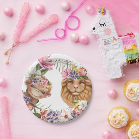 Wilde een schattige aap safari-jarig meisje papieren bordje (Feest)