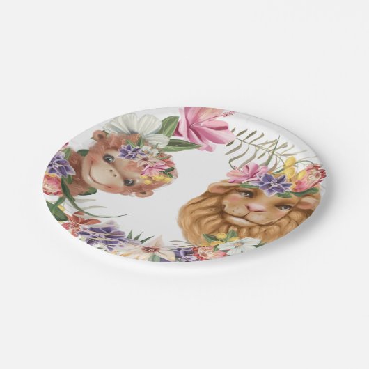 Wilde een schattige aap safari-jarig meisje papieren bordje (Gekanteld)