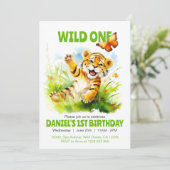 Wilde Eén Schattige Baby Tijger Vlinder 1e Verjaar Kaart (Staand voorkant)