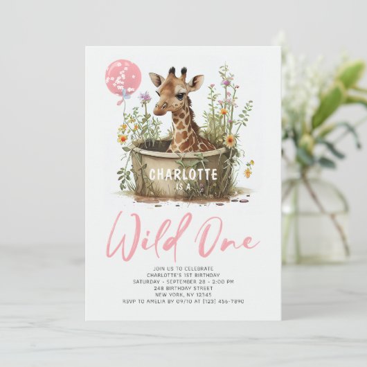 Wilde Eén Schattige Giraffe 1e Verjaardag Boho Die Kaart (Staand voorkant)
