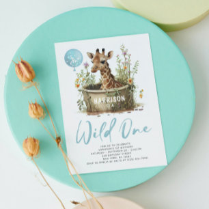 Wilde Eén Schattige Giraffe 1e Verjaardag Boho Die Kaart