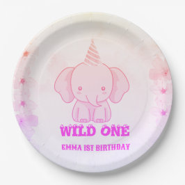 Wilde Eén Schattige Olifant 1e Verjaardag Papieren Bordje