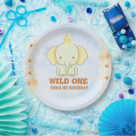Wilde Eén Schattige Olifant 1e Verjaardag Papieren Bordje
