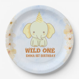 Wilde Eén Schattige Olifant 1e Verjaardag Papieren Bordje