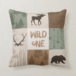 Wilde één Sierkussen - groen en bruin
