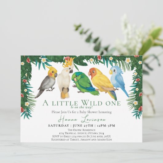 Wilde Eén Tropische Exotische Papegaaien Baby Show Kaart (Staand voorkant)