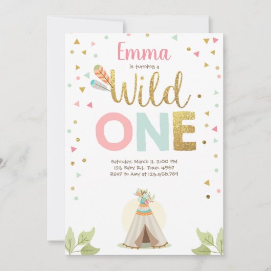 Wilde Een Verjaardag Teepee Boho Stam Pink Meisje Kaart (Voorkant)