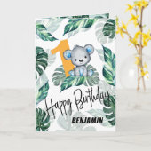 Wilde één Waterverf Beer 1e verjaardag Kaart (Gele Bloem)