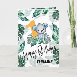 Wilde één Waterverf Beer 1e verjaardag Kaart