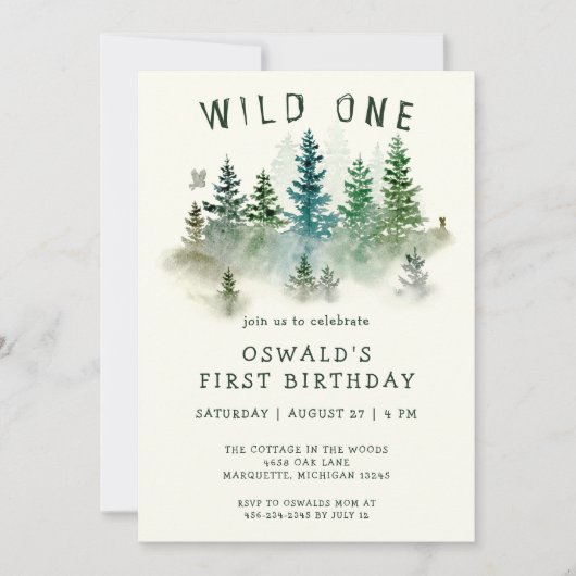 Wilde Eén Waterverf Dieren in het Bos 1e Verjaarda Kaart (Voorkant)