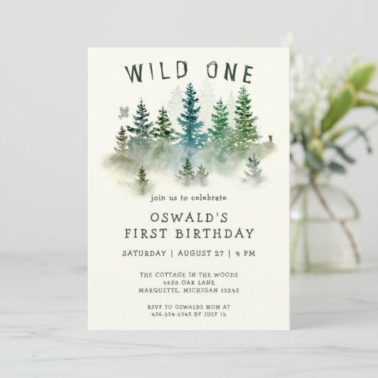 Wilde Eén Waterverf Dieren in het Bos 1e Verjaarda Kaart (Staand voorkant)