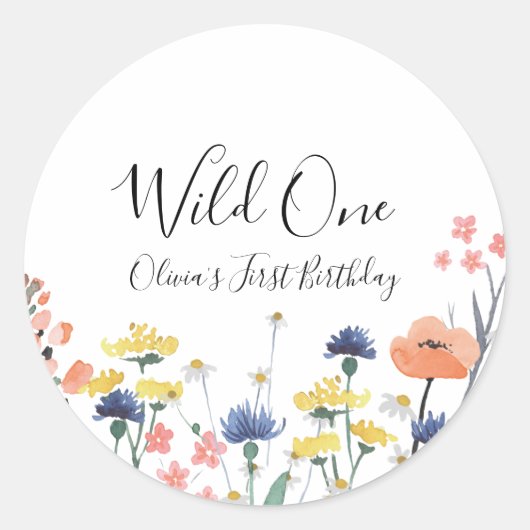 Wilde Eén Wilde bloem eerste verjaardag Ronde Sticker (Voorkant)