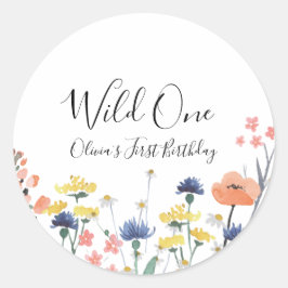 Wilde Eén Wilde bloem eerste verjaardag Ronde Sticker