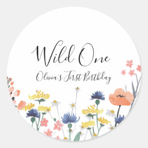 Wilde Eén Wilde bloem eerste verjaardag Ronde Sticker