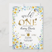 Wilde één wilde bloemen en vlinders Uitnodiging (Voorkant)