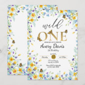 Wilde één wilde bloemen en vlinders Uitnodiging (Voorkant / Achterkant)