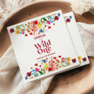 Wilde Eén Wildebloem Eerste 1e Verjaardagsfeestje Servet