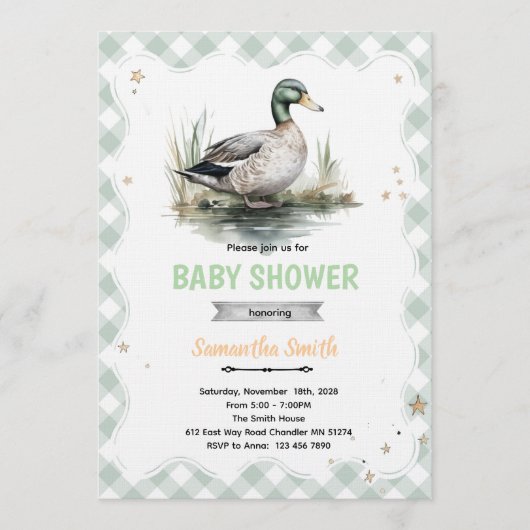Wilde Eend Baby Shower Uitnodiging (Voorkant)