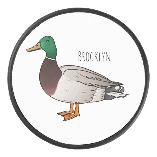 Wilde eend cartoon illustratie hockey puck (Voorkant)
