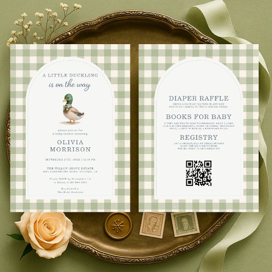 Wilde Eend Gingham All in One Baby Shower Kaart
