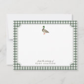 Wilde Eend Groen Gingham Geboortekaartje Kaart (Voorkant)