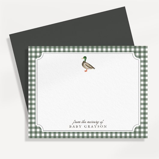 Wilde Eend Groen Gingham Geboortekaartje Kaart