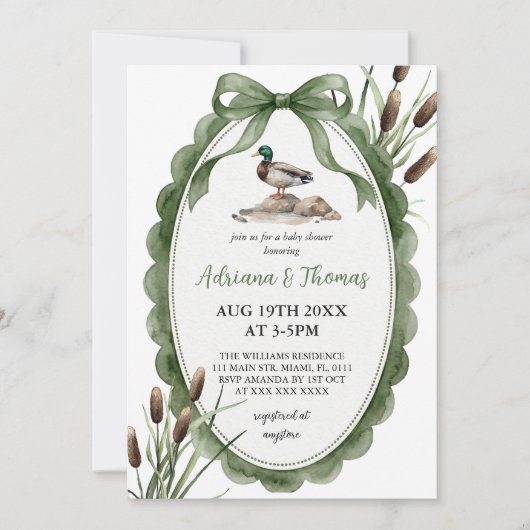 Wilde Eend Groene Baby Shower Kaart (Voorkant)