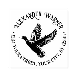 Wilde Eend in Vlucht Bibliotheek Naam Retouradres Zelfinktende Stempel