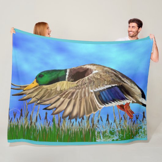 Wilde Eend in Vlucht Fleece Deken (In situ)