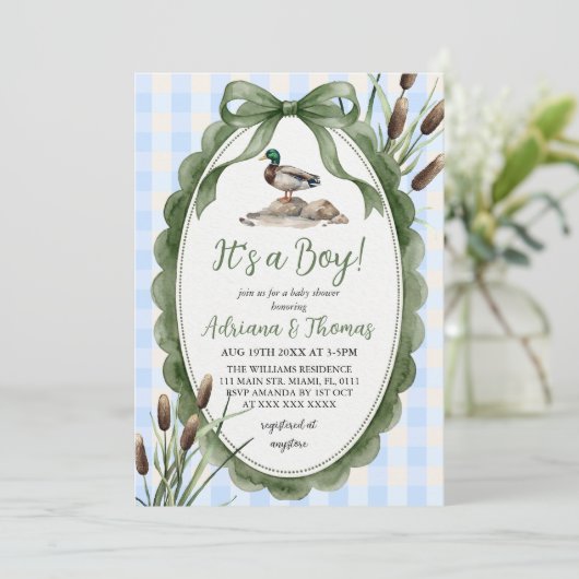 Wilde Eend Jongen Baby Shower  Kaart (Staand voorkant)